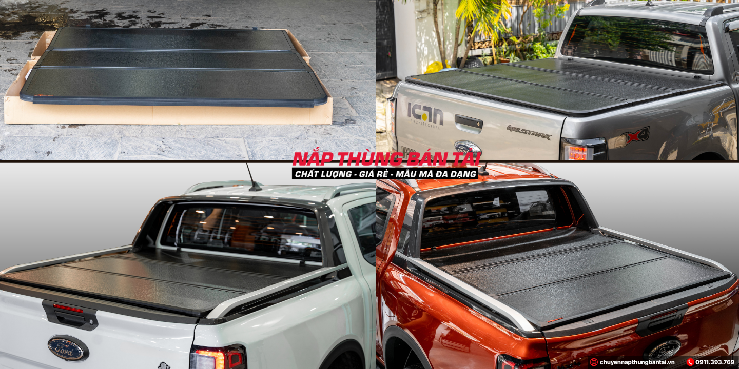 Nắp Thùng 3 Tấm Ford Ranger Stormtrak lắp đặt thực tế