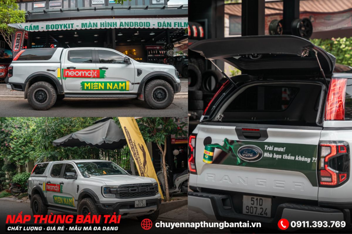 Nắp Thùng Cao Ford Ranger Wildtrak 2023 (Có Đèn) lắp đặt thực tế